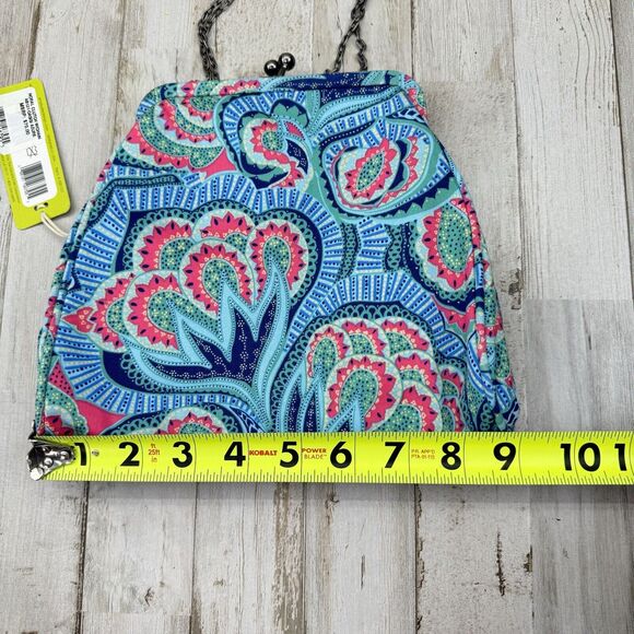 New Amy Butler Nora Clutch With Chain Oasis Azure Tropical Kiss Lock Closure - Picture 10 of 16